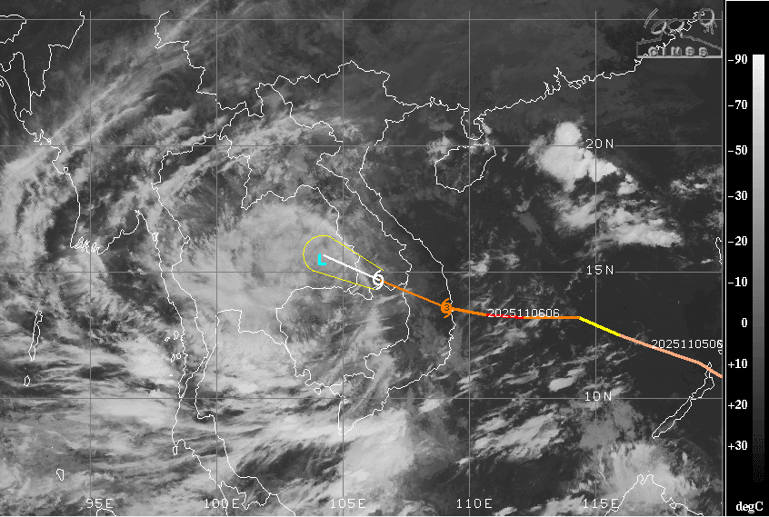 Satellite image showing Typhoon Kalmaegi's path
